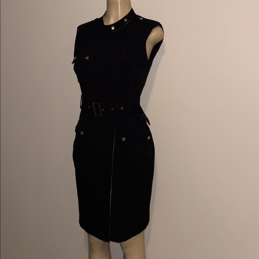 Calvin Klein black luxe exposed zip belted utility dress size 8 - Picture 3 of 9